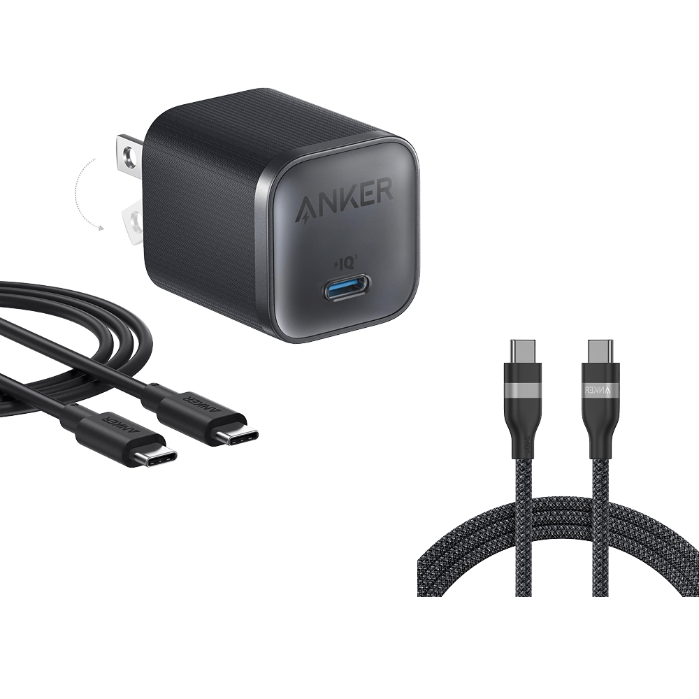 Nano Charger (45W) with USB-C to USB-C Cable and USB-C to USB-C Cable (6 ft, 240W, Upcycled-Braided)