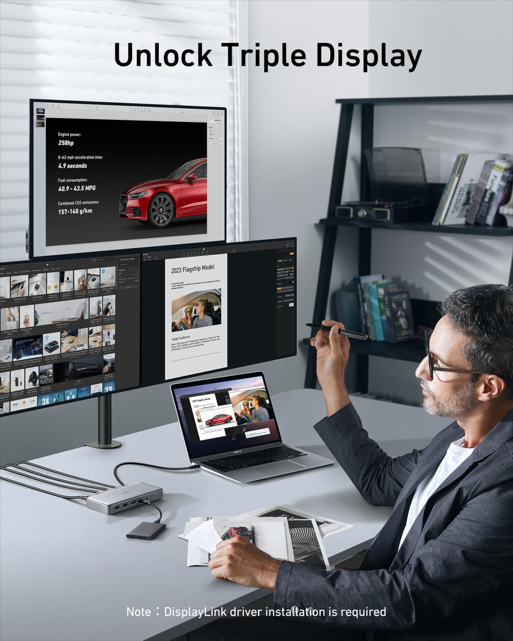Anker for triple display setup on office desk