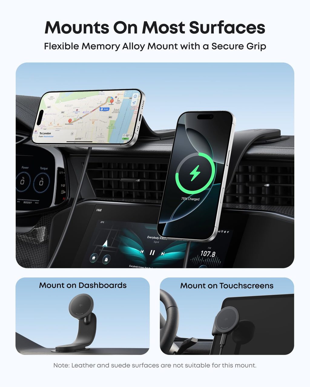 Anker mount for Keyword with secure grip for dashboards and touchscreens