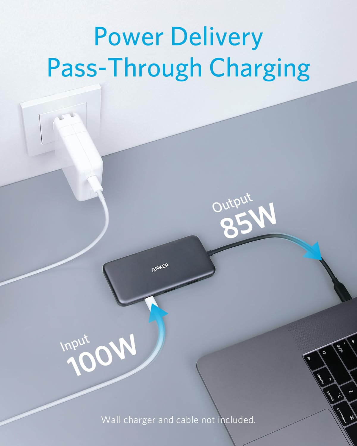 Anker with pass-through charging for laptop.