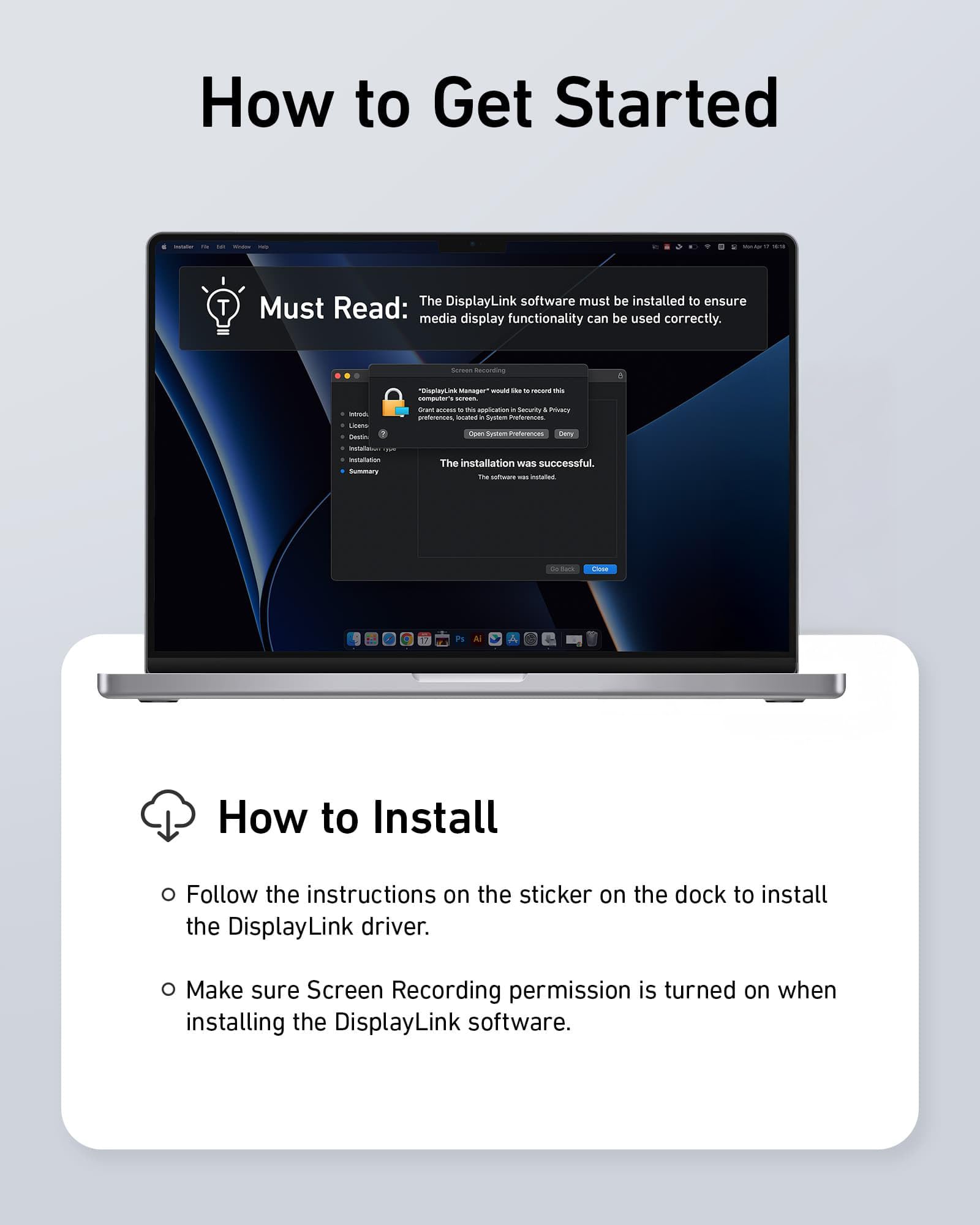 Anker with software installation instructions for DisplayLink