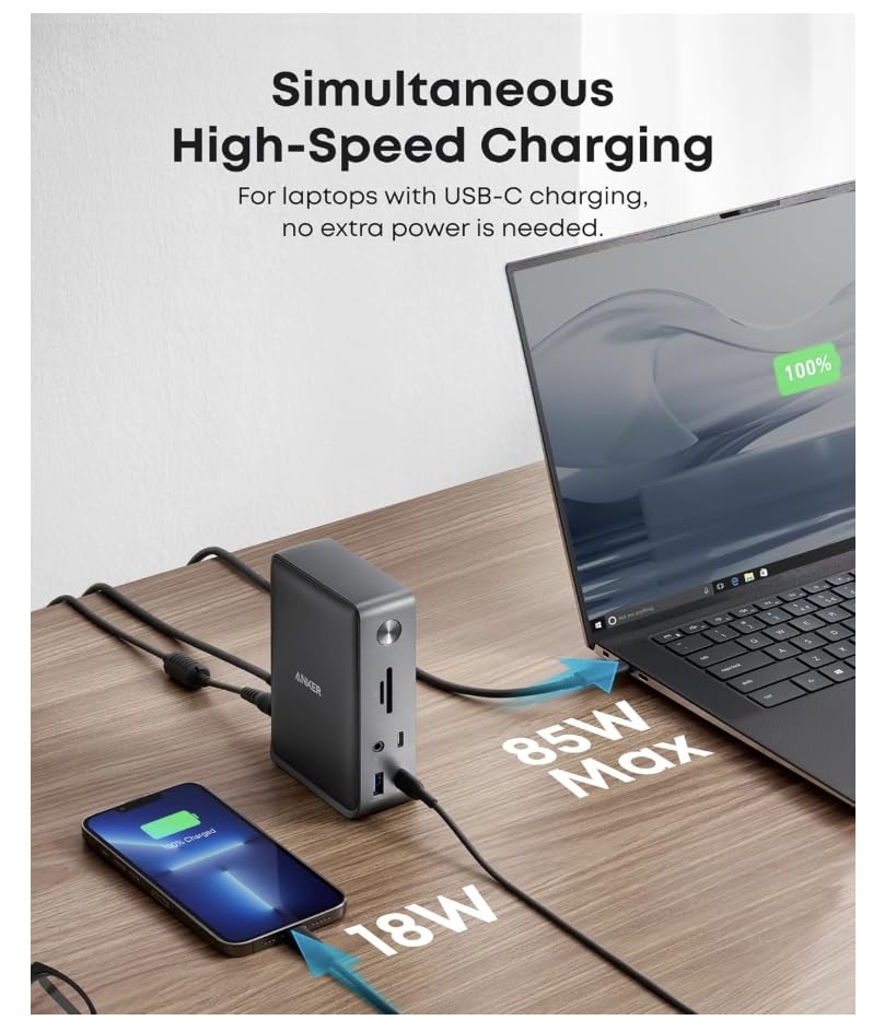 Anker 575 USB-C Docking Station (13-in-1) and New Nylon USB-C to USB-C 100W Cable (10 ft)