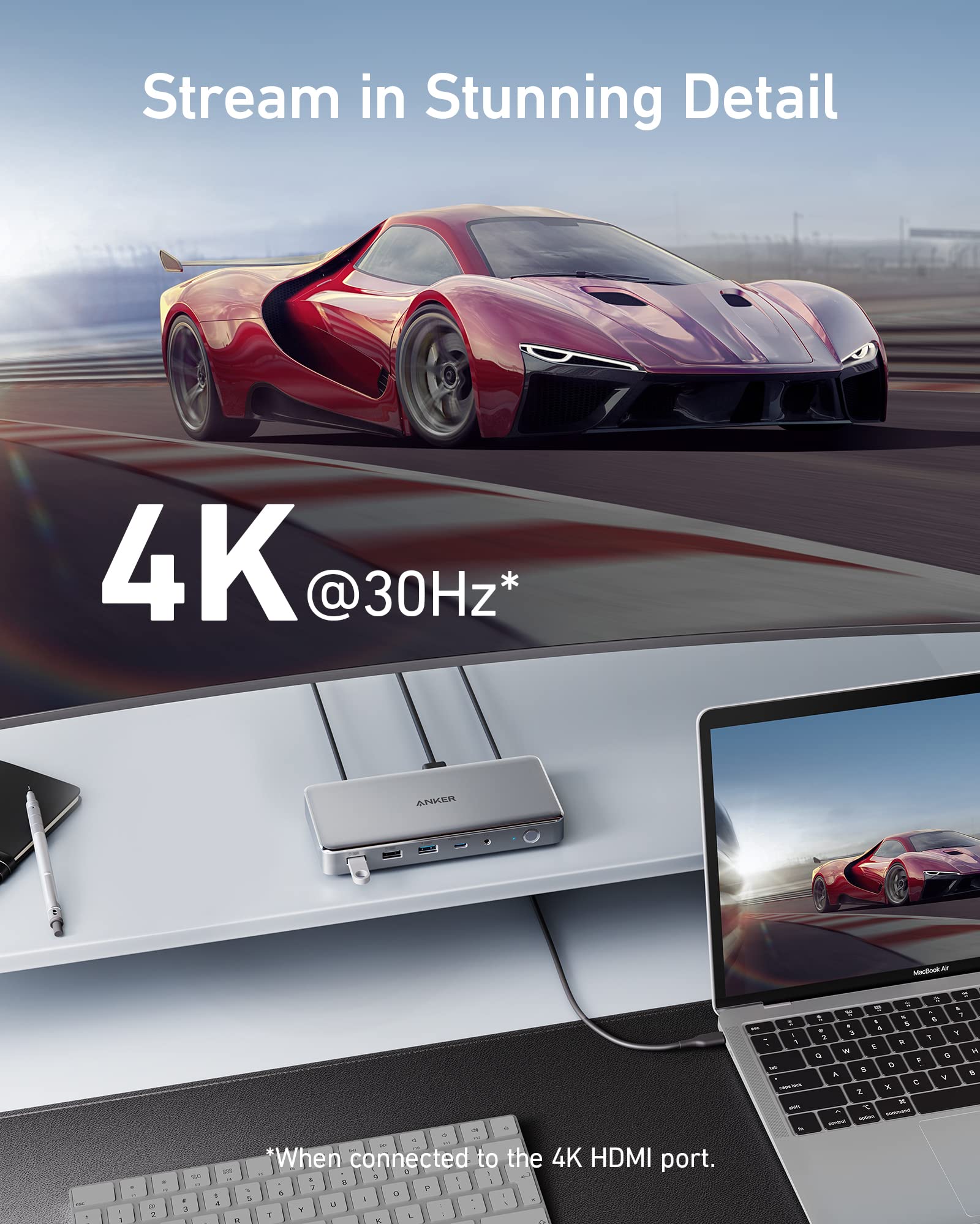 Anker with 4K HDMI port streaming for vivid car scene
