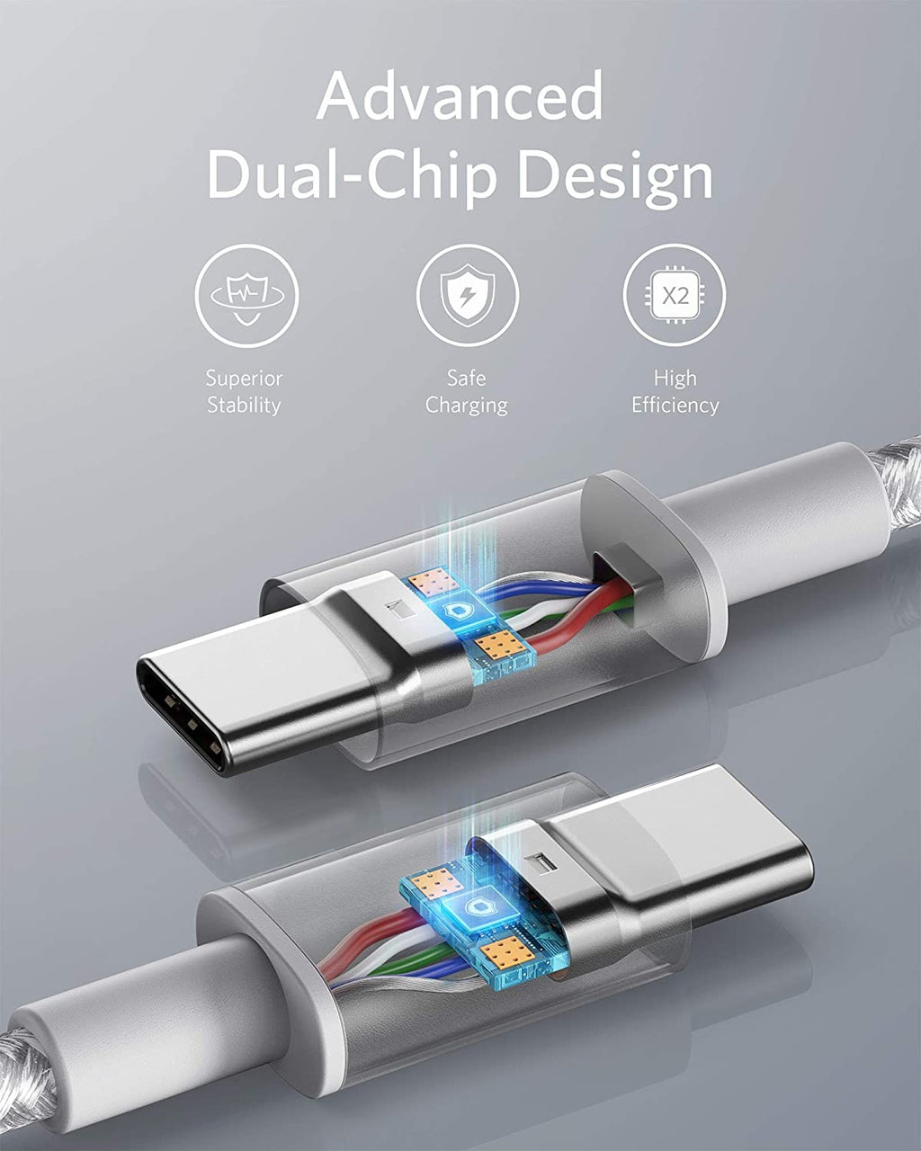 Anker cable with dual-chip linking wires for safe charging