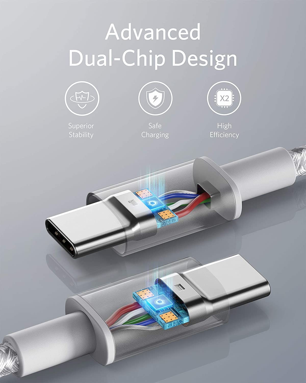Anker cable with dual-chip linking wires for safe charging