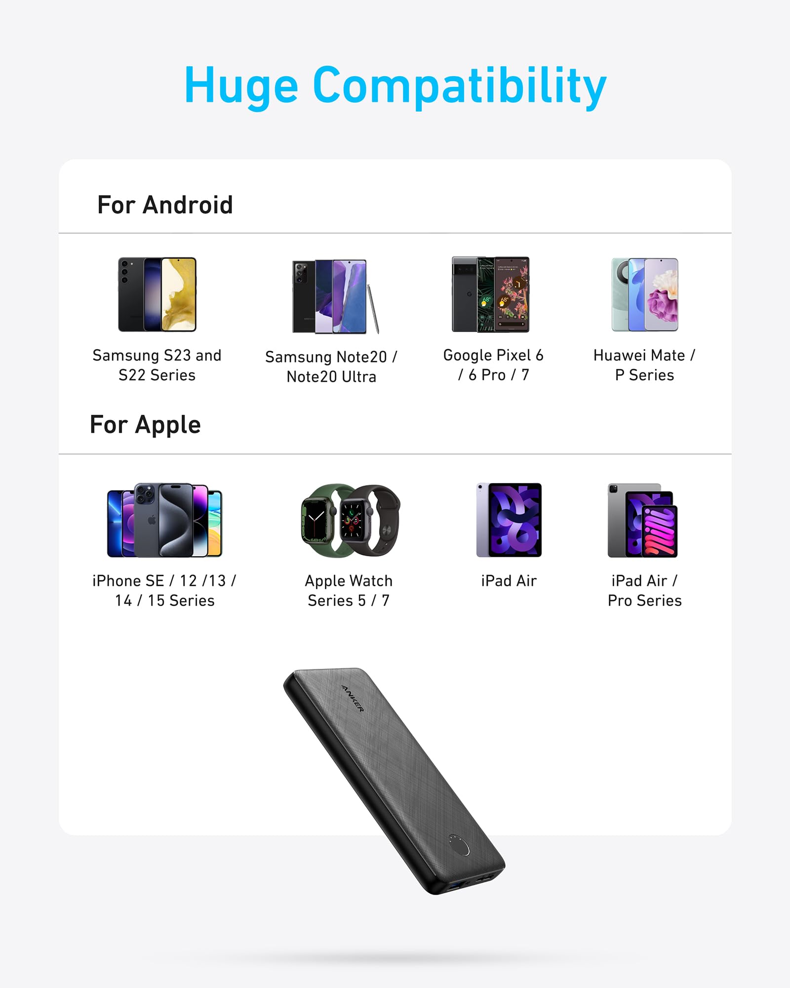 Anker, huge compatibility for Android and Apple devices