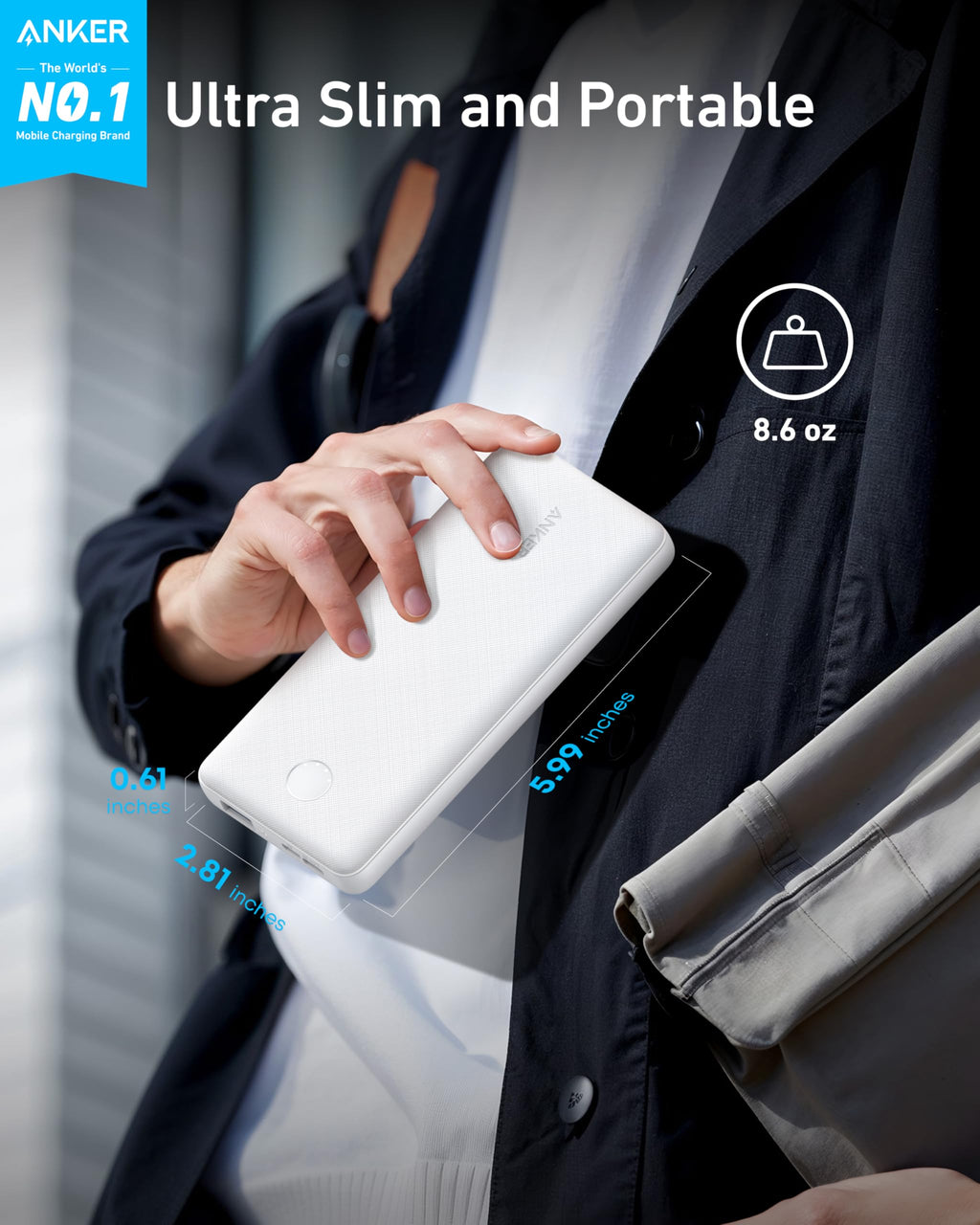 Anker portable power bank with slim size for easy carrying