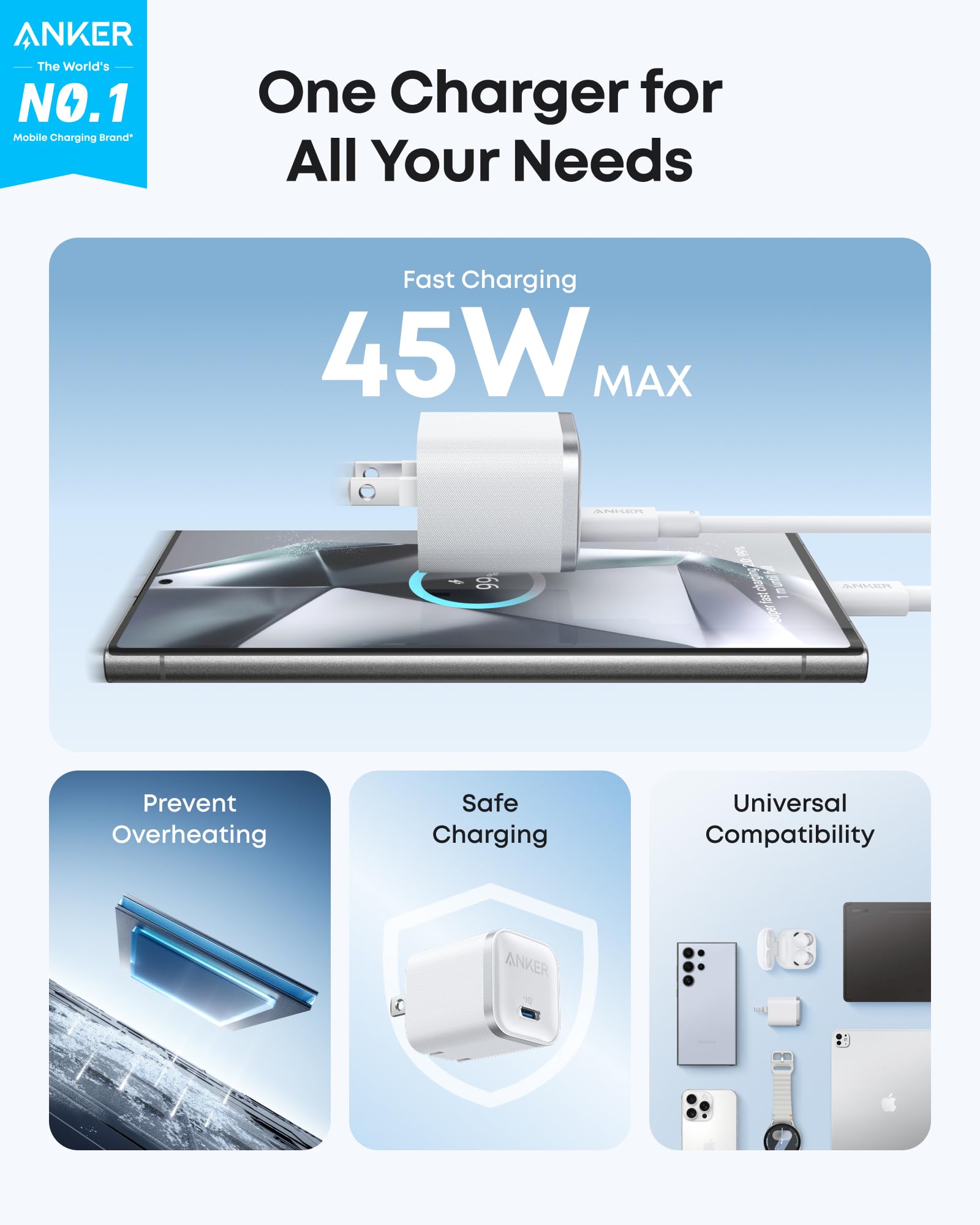 Anker Nano Charging Station (7-in-1, 100W) and Anker Nano Charger (45W) with Cable