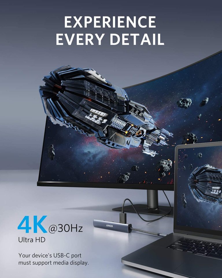 Anker USB-C hub with spaceship for 4K Ultra HD experience