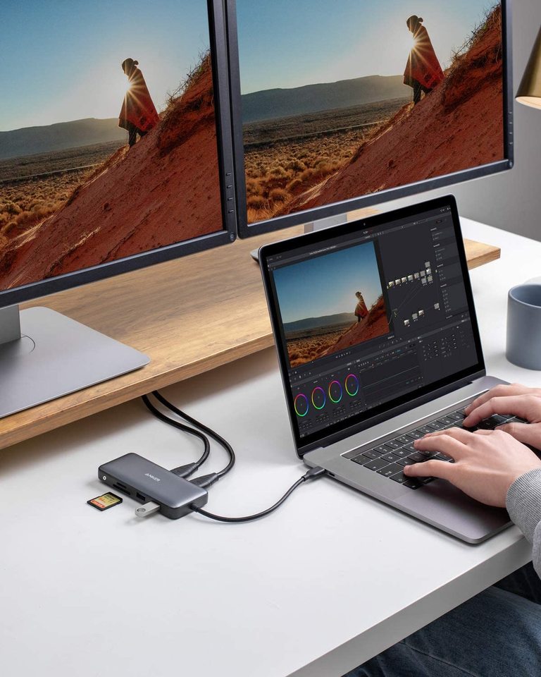 Anker USB hub with multiple ports for desktop connectivity