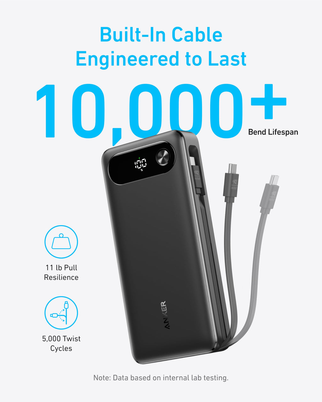 Anker power bank with built-in cable engineered for durability