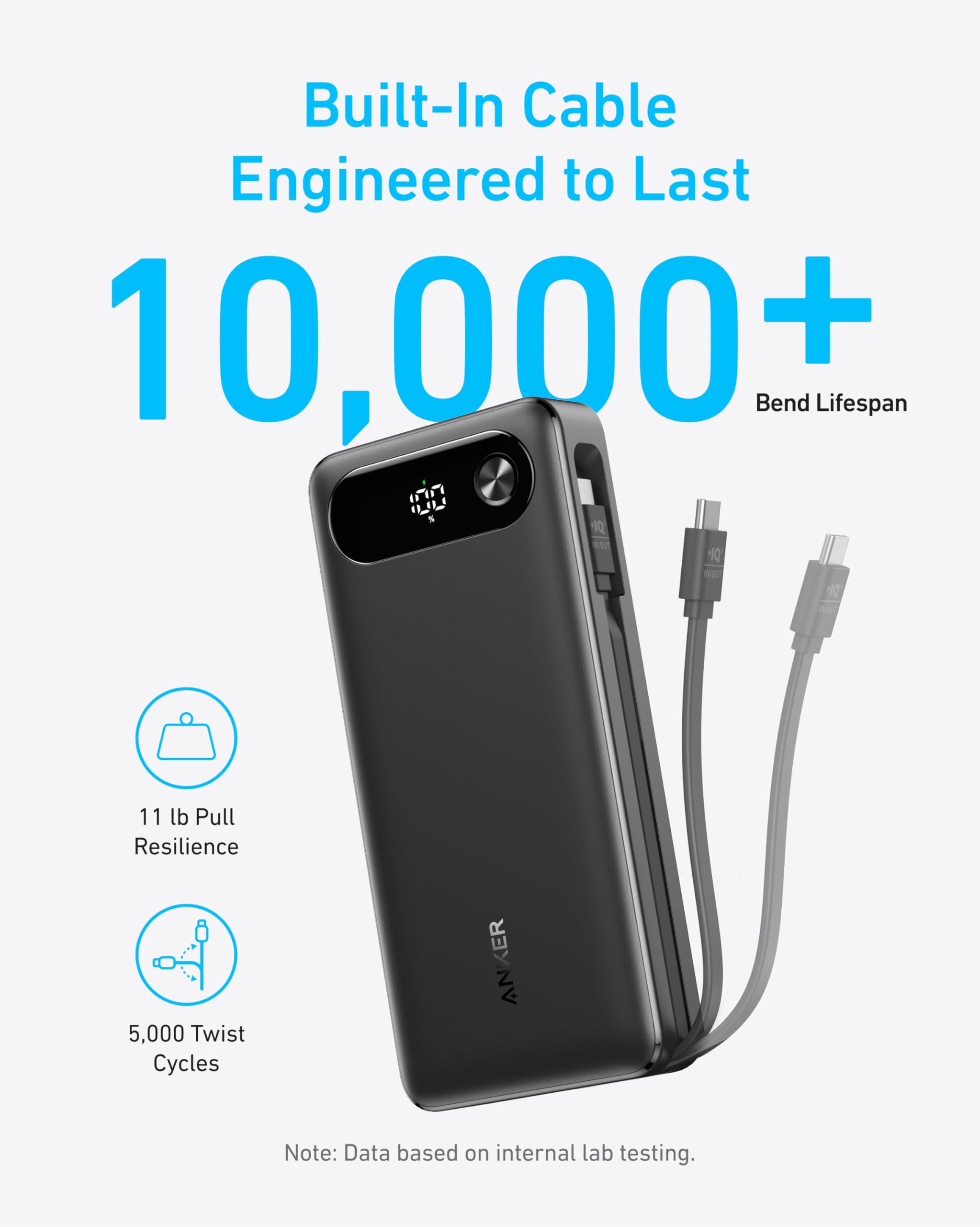 Anker power bank with built-in cable engineered for durability