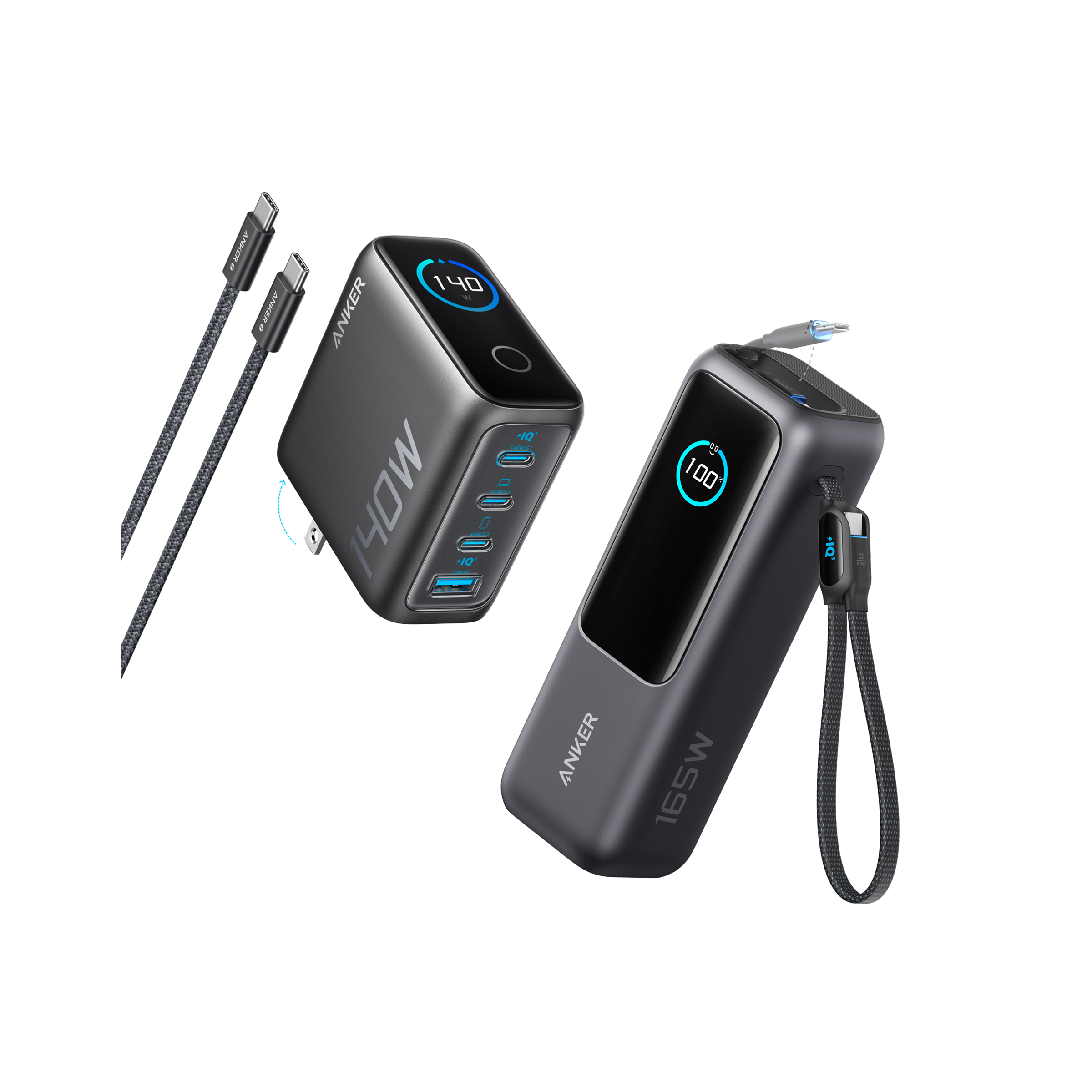 Laptop Power Bank (25K, 165W, Built-In and Retractable Cables)