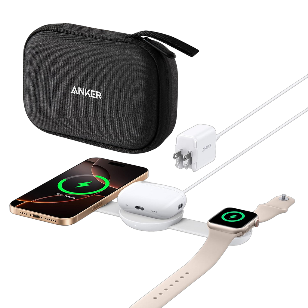 MagGo Wireless Charging Station (3-in-1, Foldable Pad, Aurora White, with Travel Case & Adapter)