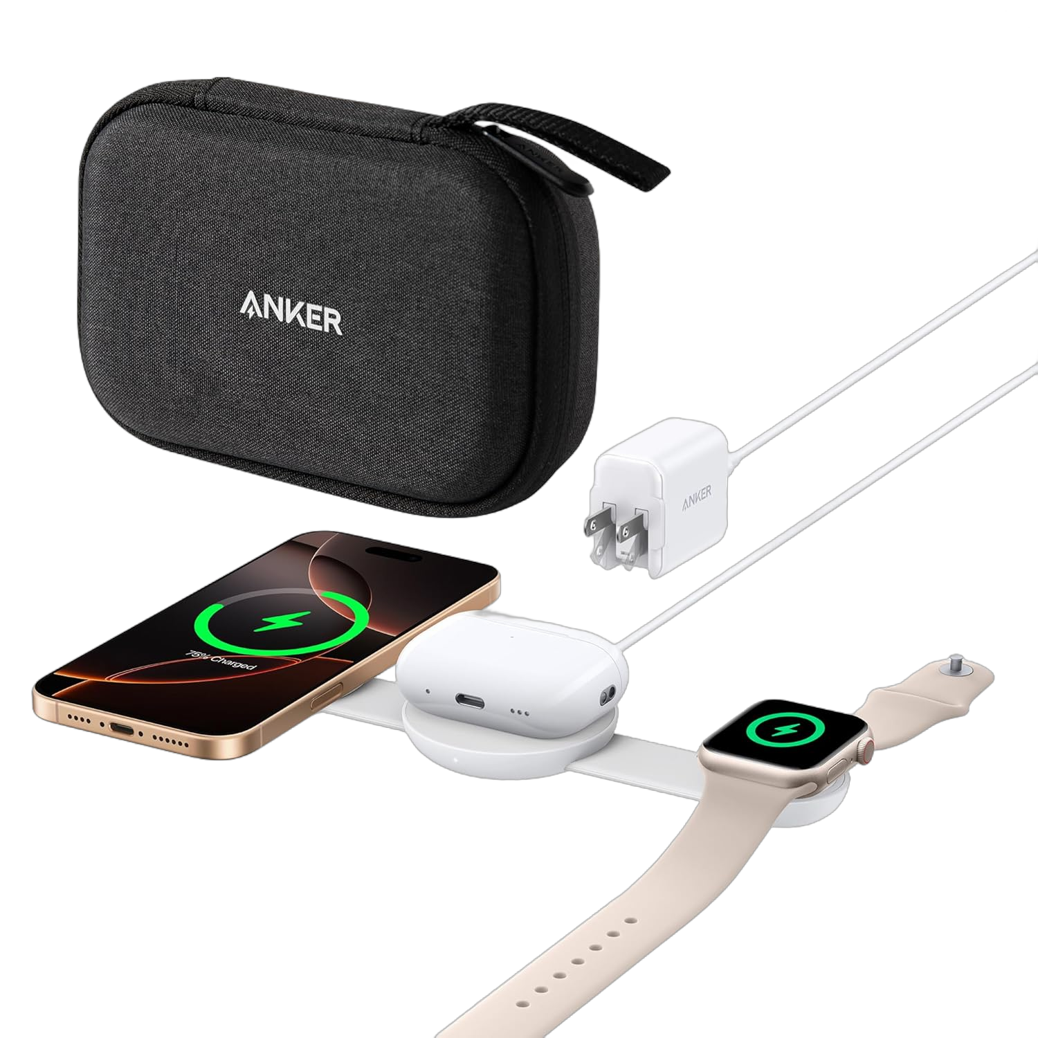 MagGo Wireless Charging Station (3-in-1, Foldable Pad, Aurora White, with Travel Case & Adapter)